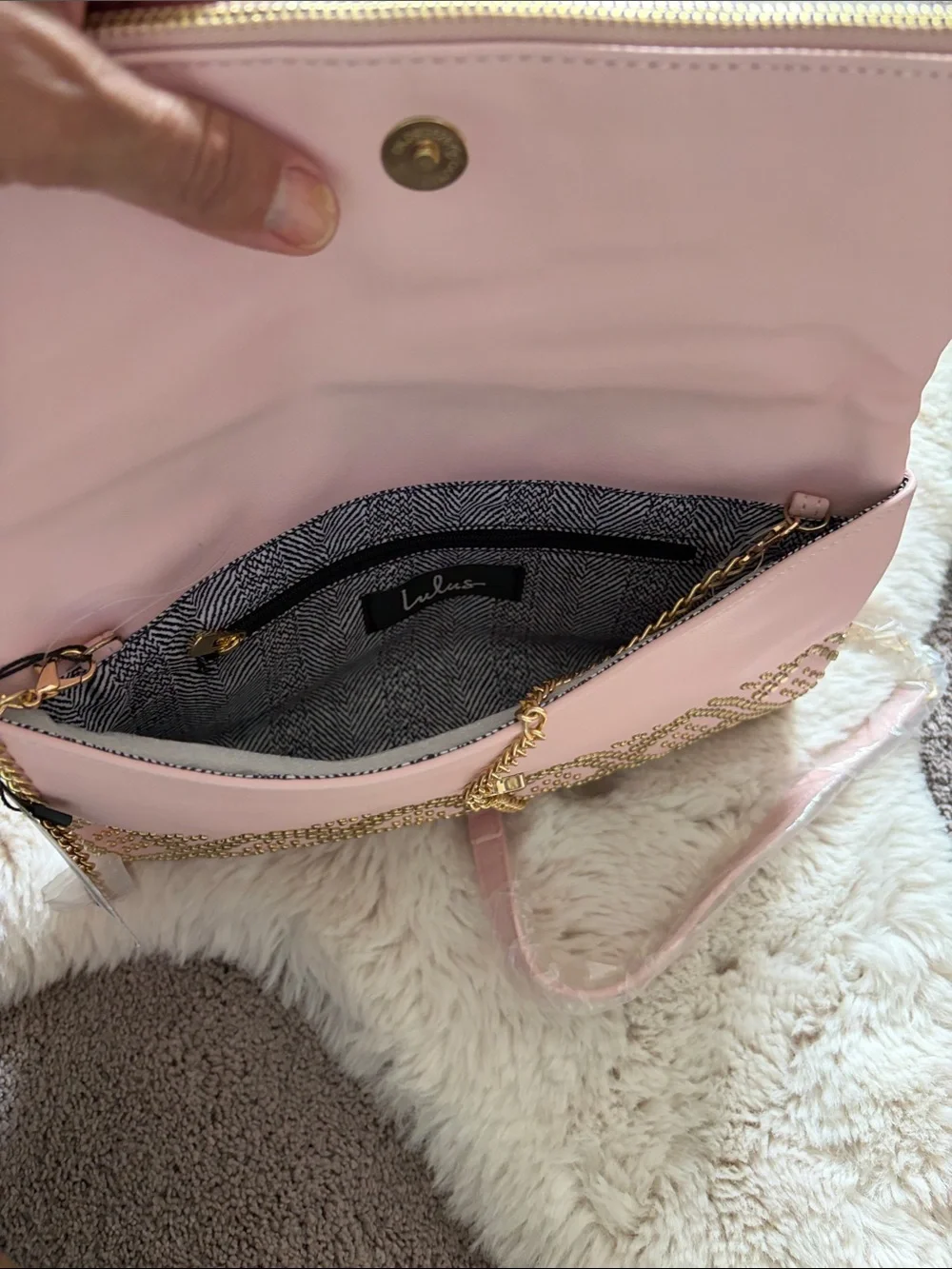 Lulu's Blush Pink Studded Fold-Over Wristlet Clutch